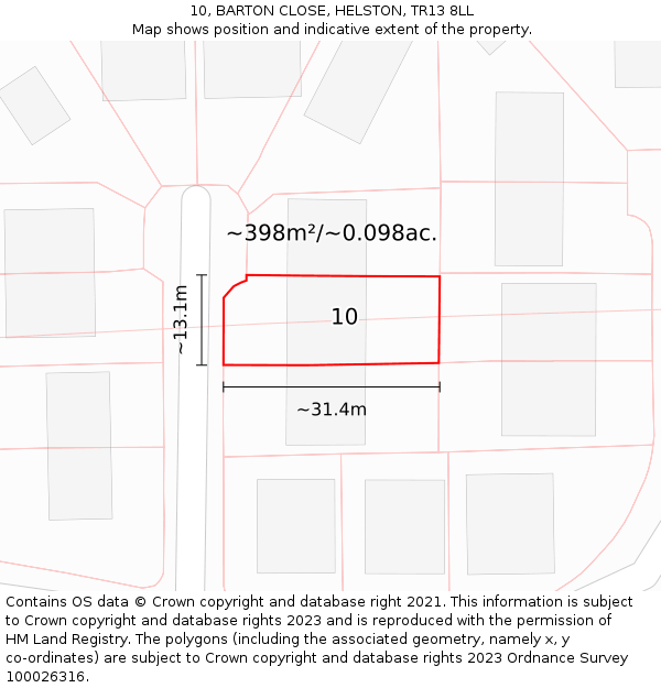 10, BARTON CLOSE, HELSTON, TR13 8LL: Plot and title map