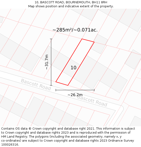 10, BASCOTT ROAD, BOURNEMOUTH, BH11 8RH: Plot and title map