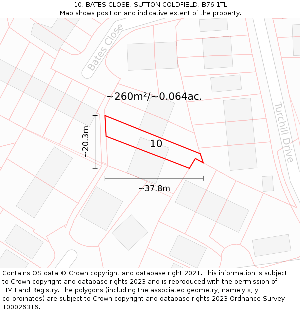 10, BATES CLOSE, SUTTON COLDFIELD, B76 1TL: Plot and title map