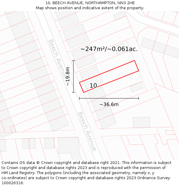 10, BEECH AVENUE, NORTHAMPTON, NN3 2HE: Plot and title map