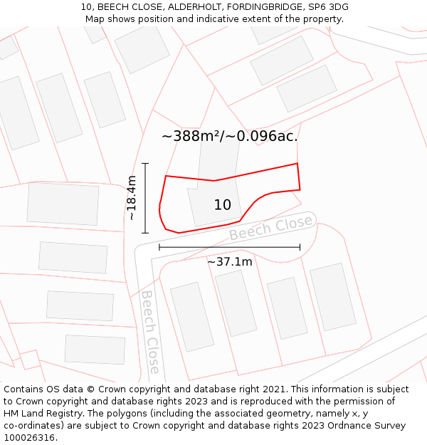 10, BEECH CLOSE, ALDERHOLT, FORDINGBRIDGE, SP6 3DG: Plot and title map