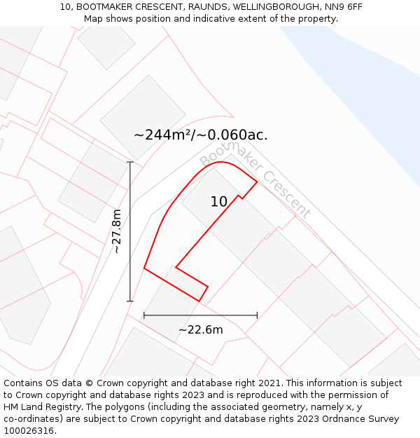 10, BOOTMAKER CRESCENT, RAUNDS, WELLINGBOROUGH, NN9 6FF: Plot and title map