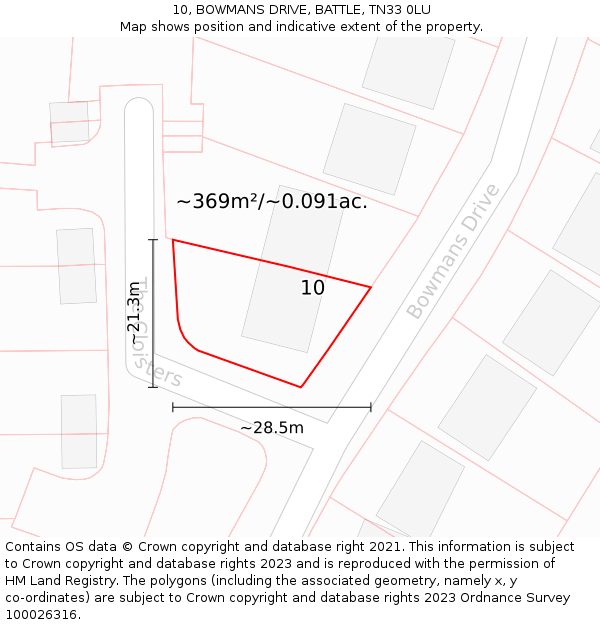 10, BOWMANS DRIVE, BATTLE, TN33 0LU: Plot and title map