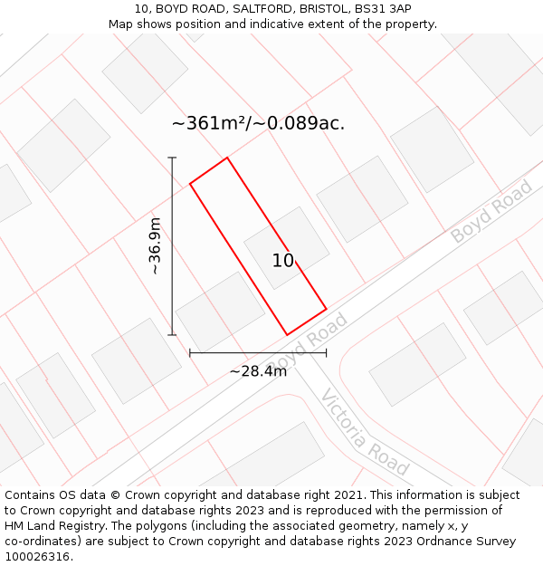 10, BOYD ROAD, SALTFORD, BRISTOL, BS31 3AP: Plot and title map
