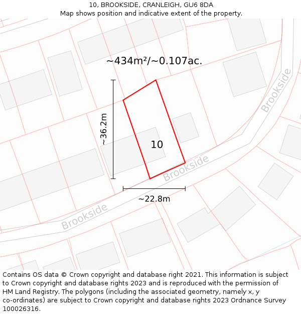 10, BROOKSIDE, CRANLEIGH, GU6 8DA: Plot and title map
