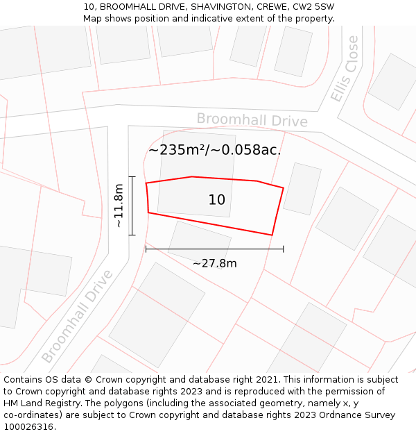 10, BROOMHALL DRIVE, SHAVINGTON, CREWE, CW2 5SW: Plot and title map