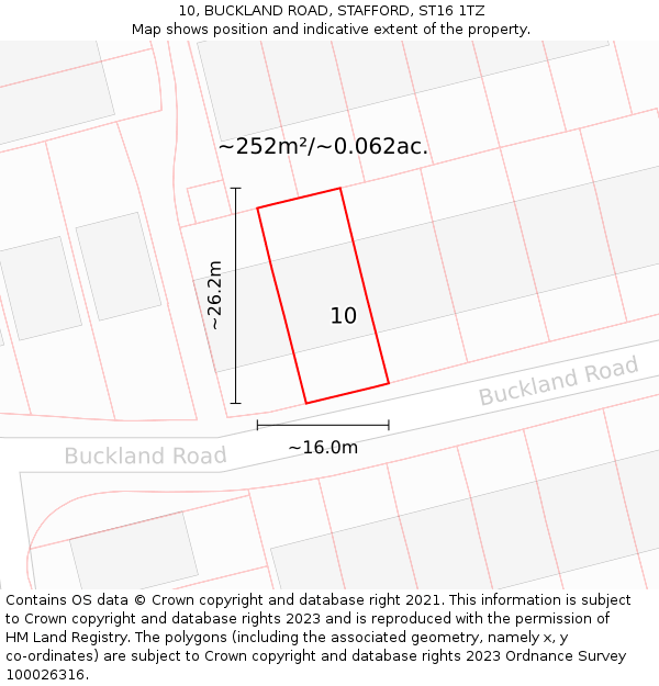 10, BUCKLAND ROAD, STAFFORD, ST16 1TZ: Plot and title map