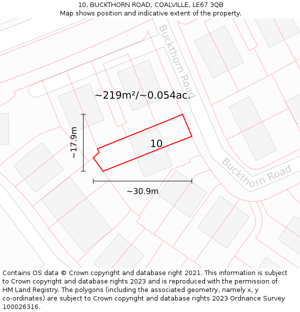 10, BUCKTHORN ROAD, COALVILLE, LE67 3QB: Plot and title map