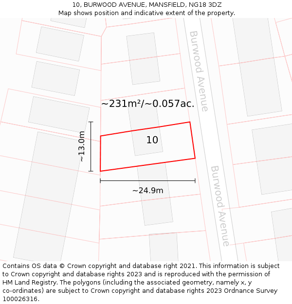10, BURWOOD AVENUE, MANSFIELD, NG18 3DZ: Plot and title map
