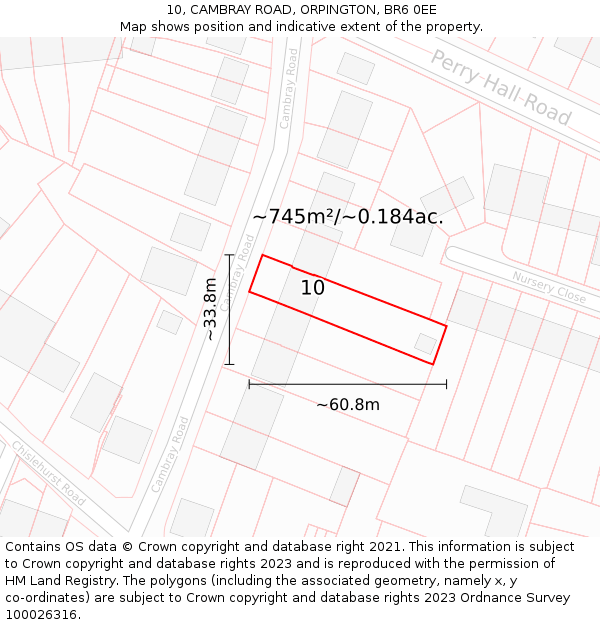 10, CAMBRAY ROAD, ORPINGTON, BR6 0EE: Plot and title map