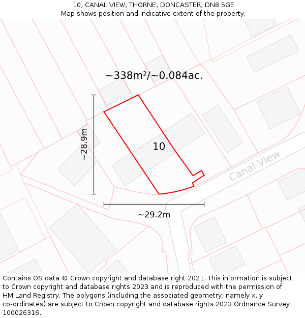 10, CANAL VIEW, THORNE, DONCASTER, DN8 5GE: Plot and title map