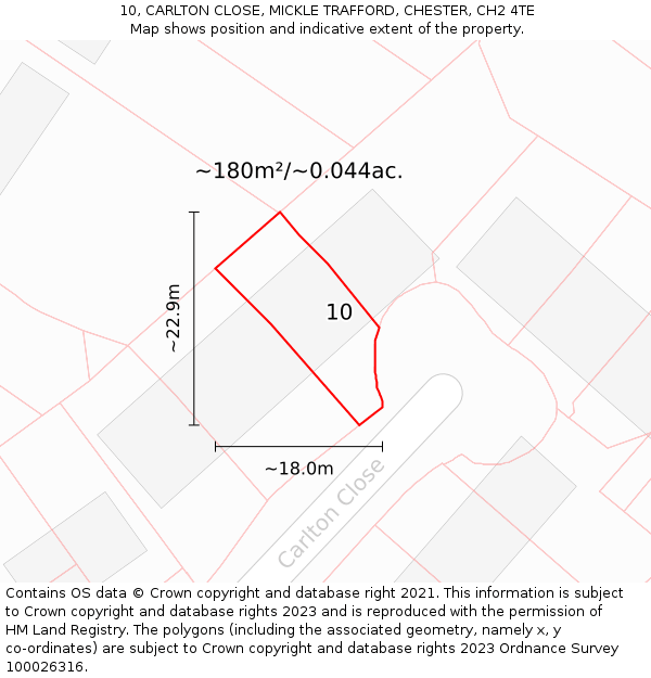 10, CARLTON CLOSE, MICKLE TRAFFORD, CHESTER, CH2 4TE: Plot and title map