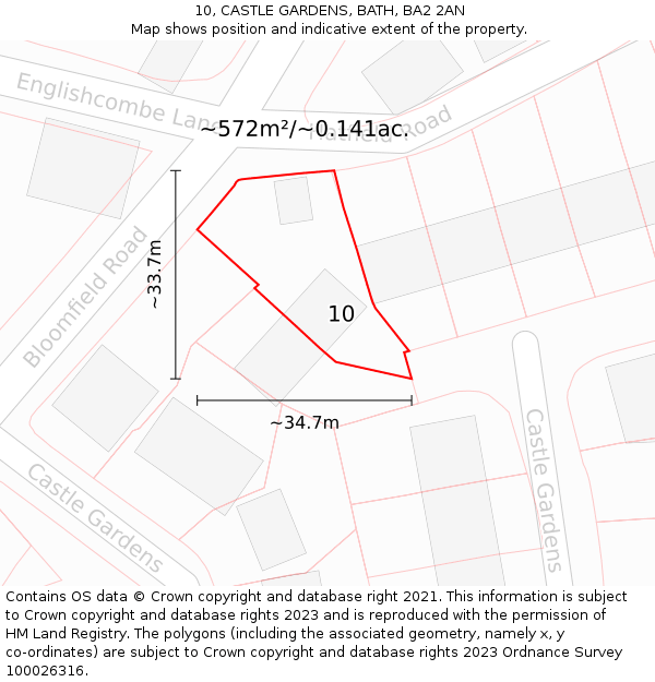 10, CASTLE GARDENS, BATH, BA2 2AN: Plot and title map