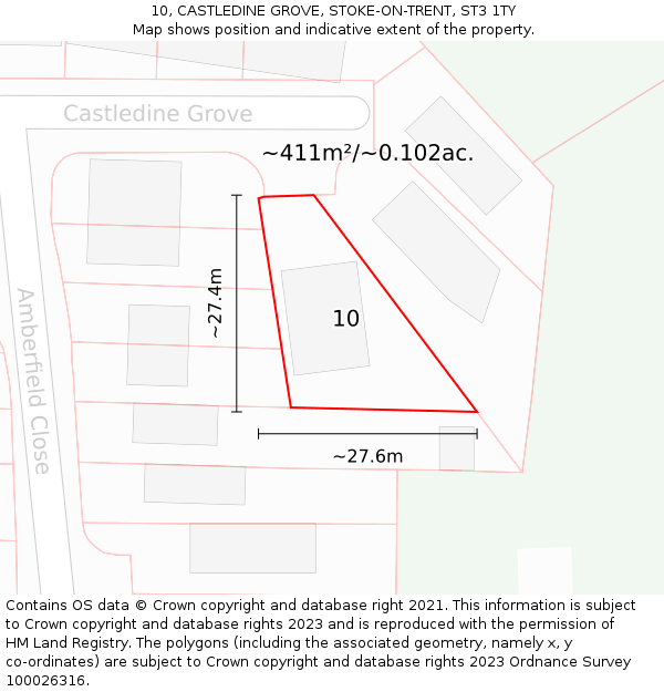 10, CASTLEDINE GROVE, STOKE-ON-TRENT, ST3 1TY: Plot and title map