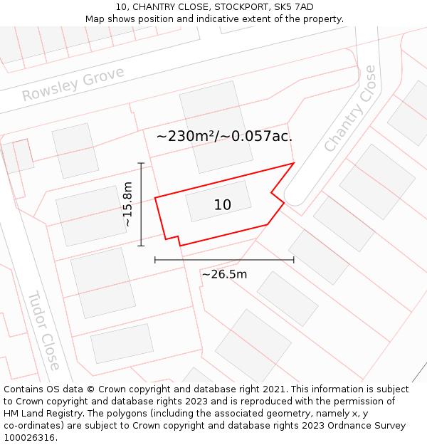 10, CHANTRY CLOSE, STOCKPORT, SK5 7AD: Plot and title map