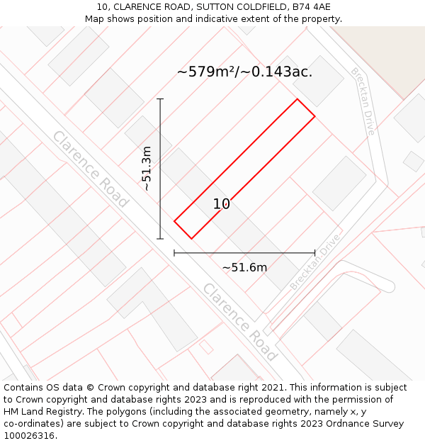 10, CLARENCE ROAD, SUTTON COLDFIELD, B74 4AE: Plot and title map
