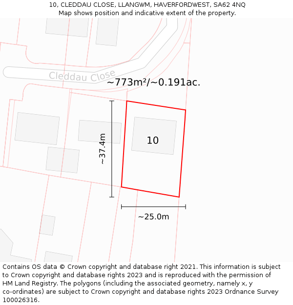 10, CLEDDAU CLOSE, LLANGWM, HAVERFORDWEST, SA62 4NQ: Plot and title map