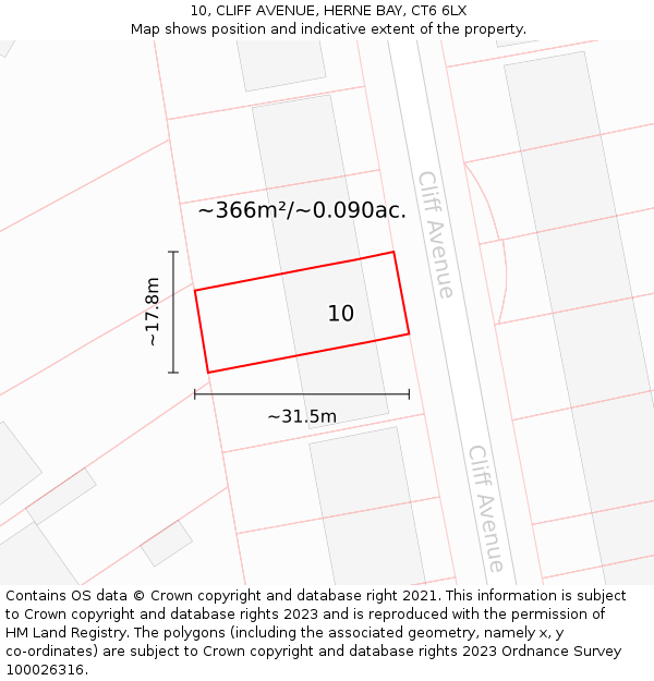 10, CLIFF AVENUE, HERNE BAY, CT6 6LX: Plot and title map