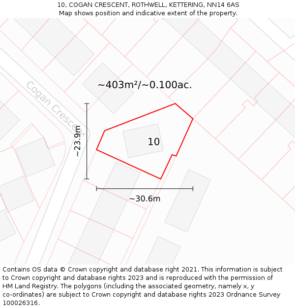 10, COGAN CRESCENT, ROTHWELL, KETTERING, NN14 6AS: Plot and title map
