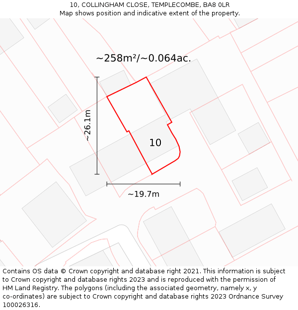 10, COLLINGHAM CLOSE, TEMPLECOMBE, BA8 0LR: Plot and title map