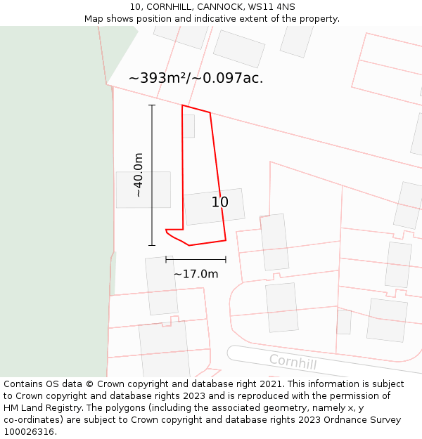 10, CORNHILL, CANNOCK, WS11 4NS: Plot and title map