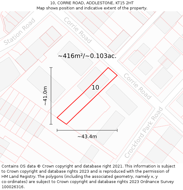 10, CORRIE ROAD, ADDLESTONE, KT15 2HT: Plot and title map