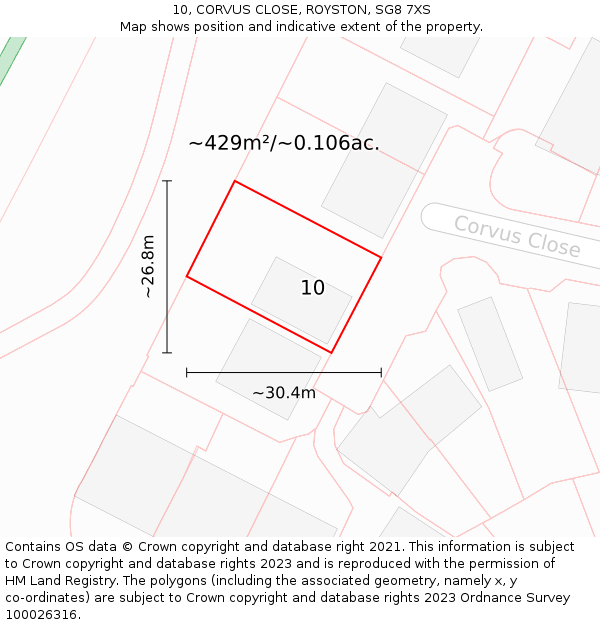 10, CORVUS CLOSE, ROYSTON, SG8 7XS: Plot and title map