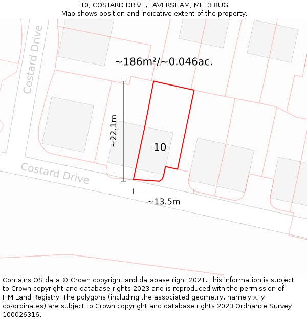 10, COSTARD DRIVE, FAVERSHAM, ME13 8UG: Plot and title map