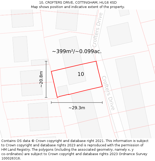 10, CROFTERS DRIVE, COTTINGHAM, HU16 4SD: Plot and title map