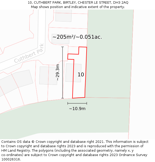 10, CUTHBERT PARK, BIRTLEY, CHESTER LE STREET, DH3 2AQ: Plot and title map