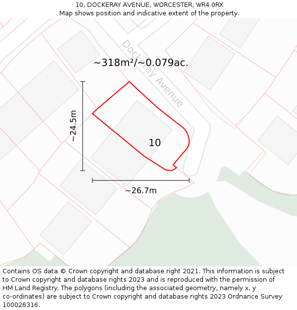 10, DOCKERAY AVENUE, WORCESTER, WR4 0RX: Plot and title map