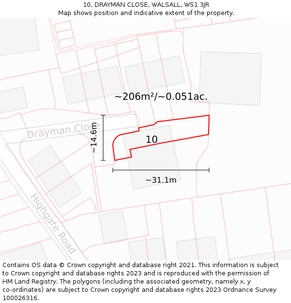 10, DRAYMAN CLOSE, WALSALL, WS1 3JR: Plot and title map