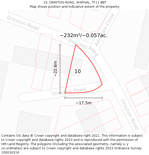 10, DRAYTON ROAD, SHIFNAL, TF11 8BT: Plot and title map