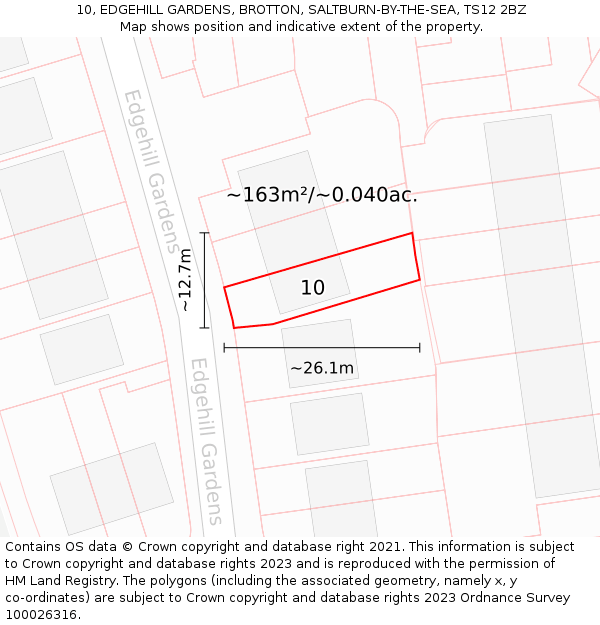 10, EDGEHILL GARDENS, BROTTON, SALTBURN-BY-THE-SEA, TS12 2BZ: Plot and title map