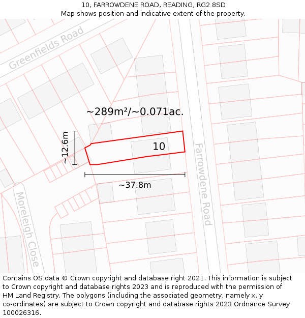 10, FARROWDENE ROAD, READING, RG2 8SD: Plot and title map