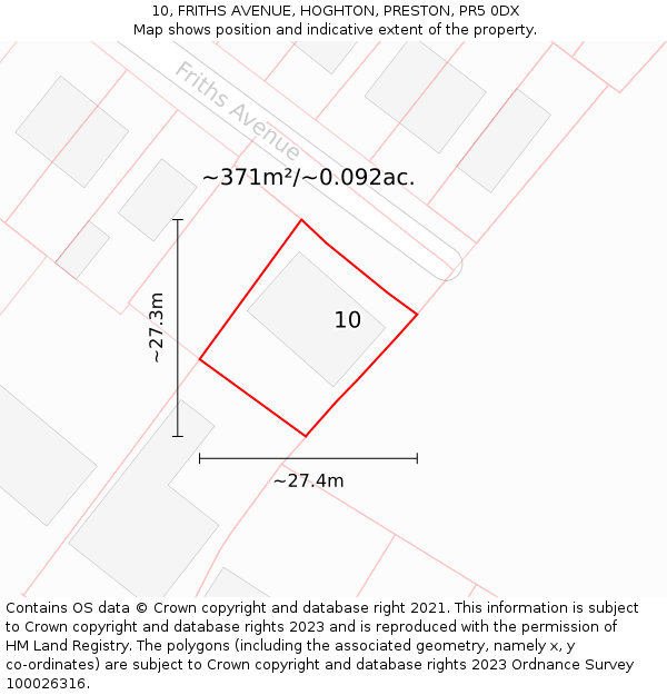 10, FRITHS AVENUE, HOGHTON, PRESTON, PR5 0DX: Plot and title map