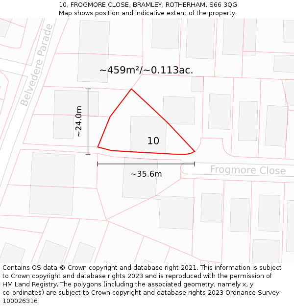 10, FROGMORE CLOSE, BRAMLEY, ROTHERHAM, S66 3QG: Plot and title map