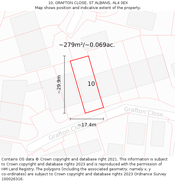 10, GRAFTON CLOSE, ST ALBANS, AL4 0EX: Plot and title map