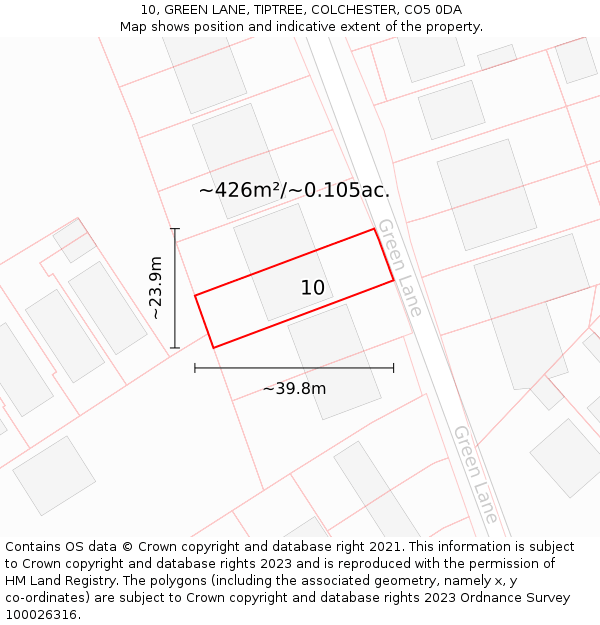 10, GREEN LANE, TIPTREE, COLCHESTER, CO5 0DA: Plot and title map
