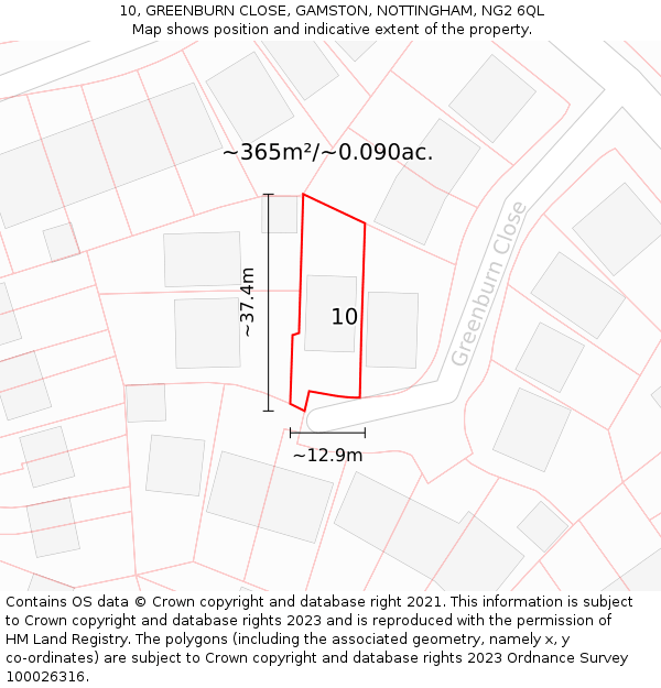 10, GREENBURN CLOSE, GAMSTON, NOTTINGHAM, NG2 6QL: Plot and title map