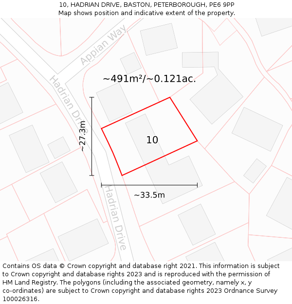 10, HADRIAN DRIVE, BASTON, PETERBOROUGH, PE6 9PP: Plot and title map