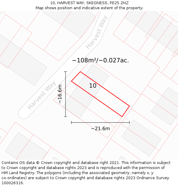 10, HARVEST WAY, SKEGNESS, PE25 2NZ: Plot and title map