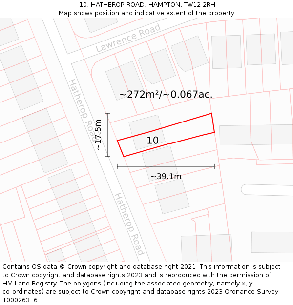 10, HATHEROP ROAD, HAMPTON, TW12 2RH: Plot and title map