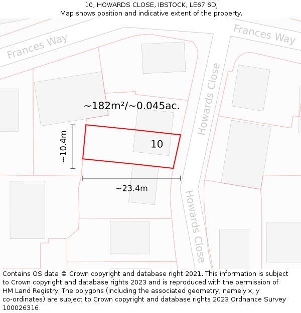 10, HOWARDS CLOSE, IBSTOCK, LE67 6DJ: Plot and title map