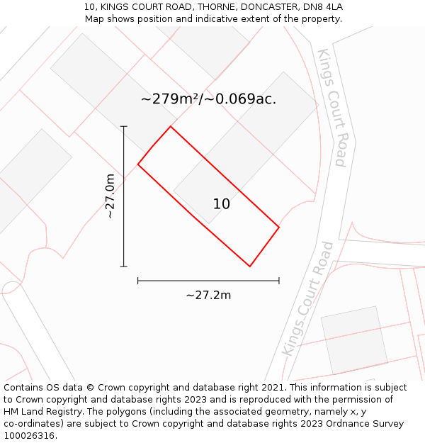 10, KINGS COURT ROAD, THORNE, DONCASTER, DN8 4LA: Plot and title map