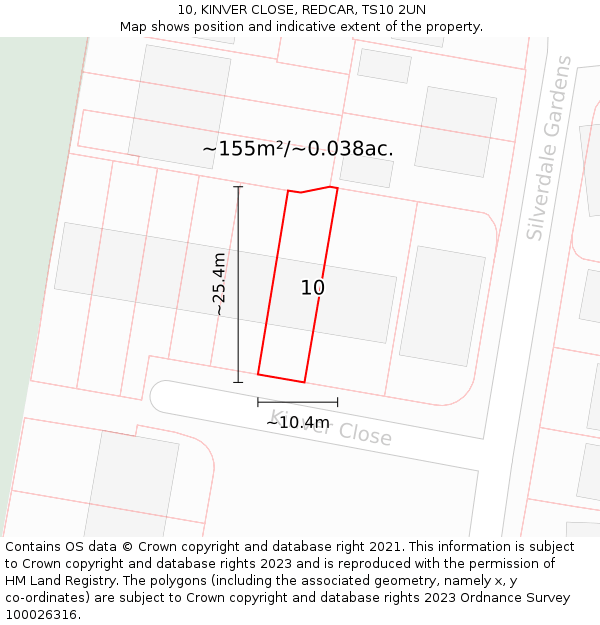 10, KINVER CLOSE, REDCAR, TS10 2UN: Plot and title map