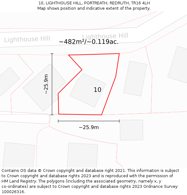 10, LIGHTHOUSE HILL, PORTREATH, REDRUTH, TR16 4LH: Plot and title map