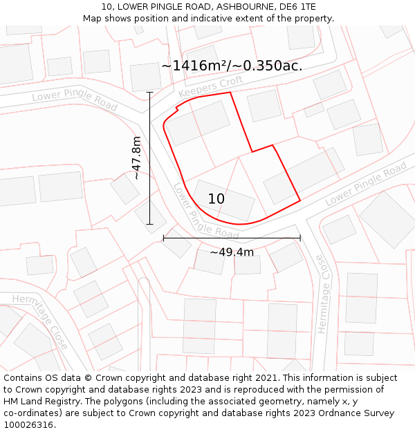 10, LOWER PINGLE ROAD, ASHBOURNE, DE6 1TE: Plot and title map