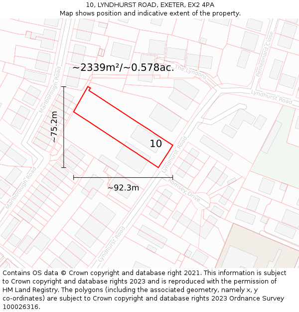 10, LYNDHURST ROAD, EXETER, EX2 4PA: Plot and title map