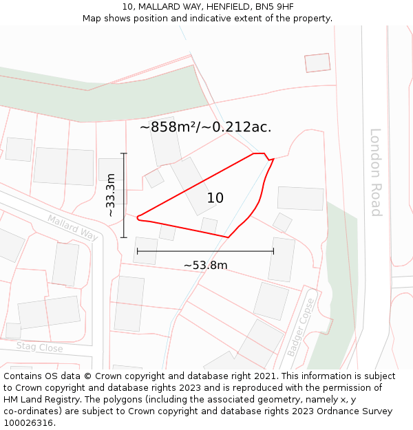10, MALLARD WAY, HENFIELD, BN5 9HF: Plot and title map